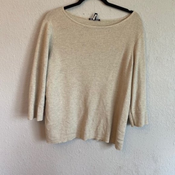 Eileen Fisher Tops - Eileen Fisher - 100% Wool Tan 3/4 Sleeve Blouse